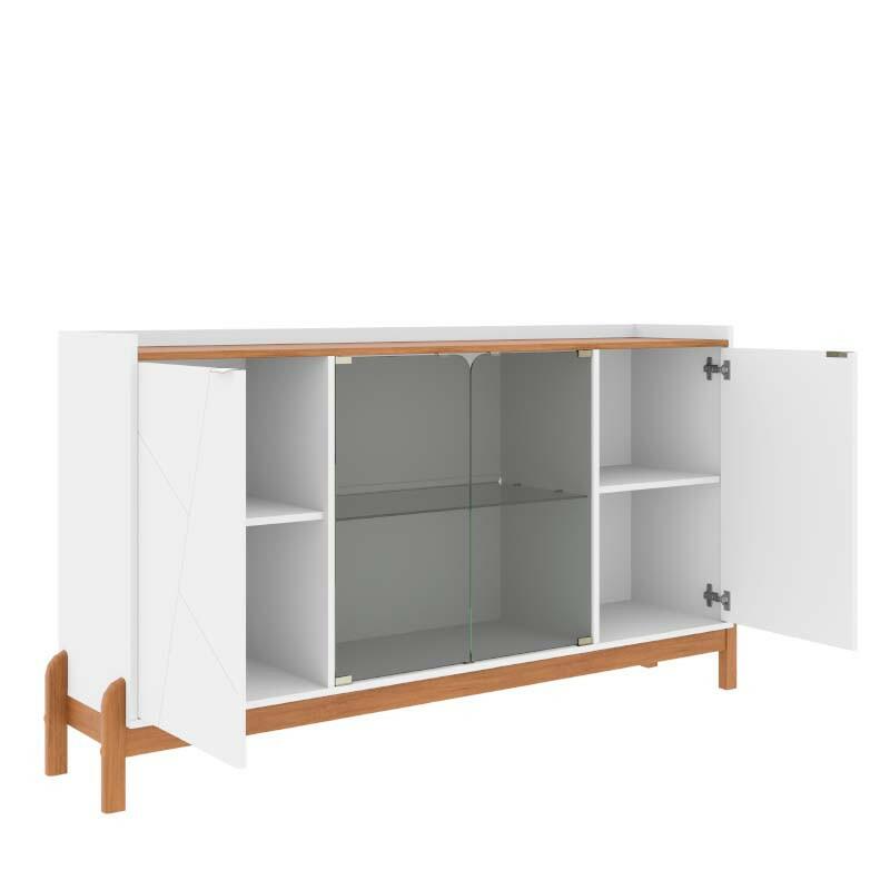 Buffet Cristaleira 1.7 Porta de Vidro Sala de Jantar Bari Casa D Branco/Cedro