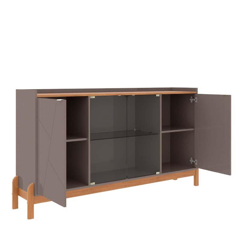 Buffet Cristaleira 1.7 Porta de Vidro Sala de Jantar Bari Casa D Cinza/Cedro