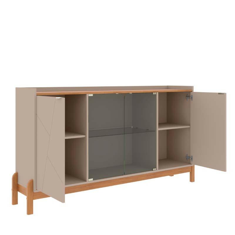 Buffet Cristaleira 1.7 Porta de Vidro Sala de Jantar Bari Casa D Off White/Cedro