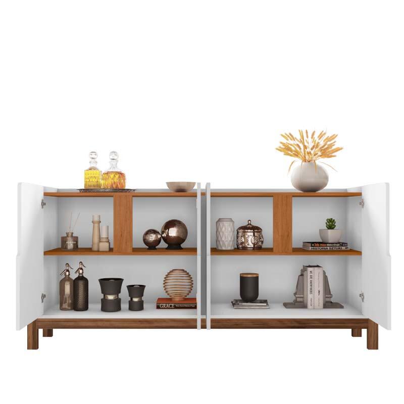 Buffet Balcão Sala de Jantar 4 Portas Lizz 1.7 Casa D Branco/Cedro