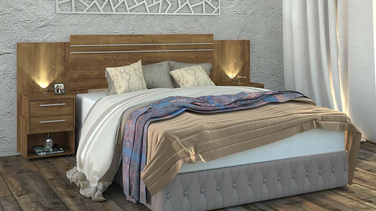 Cabeceira Com LED Casal / Queen Bahamas Mirarack Canela