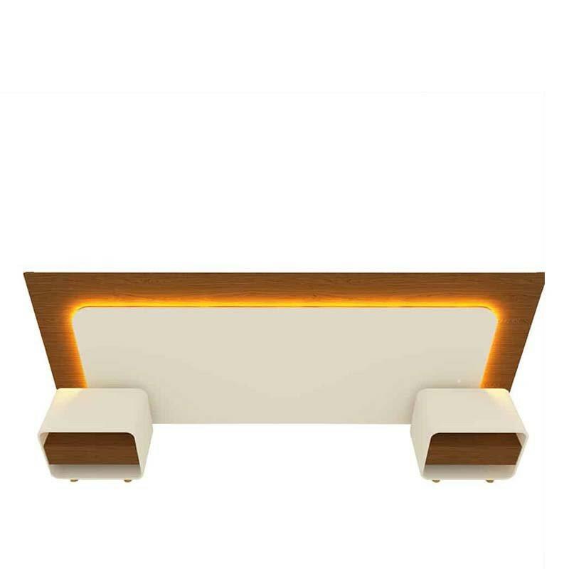 Cabeceira Para Cama Box de Casal Queen e King com 2 Mesas de Cabeceiras Innova Gelius Castanho/Off White