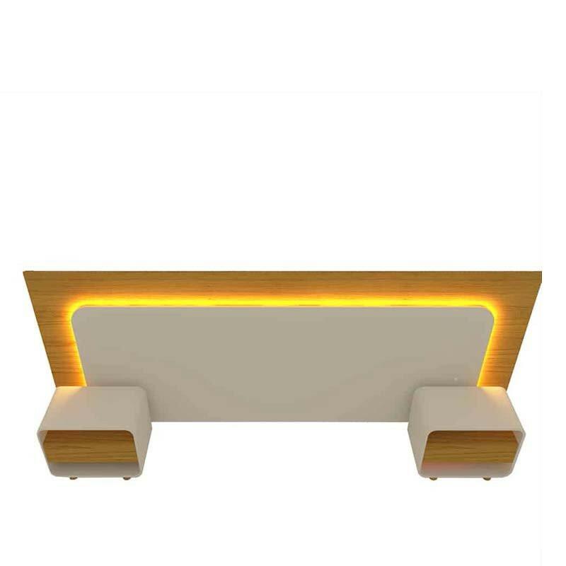 Cabeceira Para Cama Box de Casal Queen e King com 2 Mesas de Cabeceiras Innova Gelius Naturale/Off White