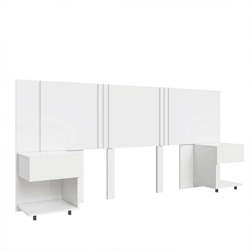Cabeceira Extensiva Casal Queen King com Mesa Lateral Gaveta Flora Lukaliam Branco