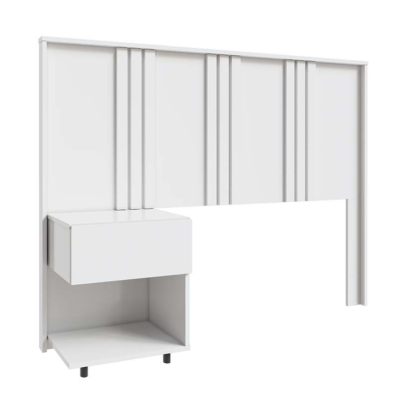 Cabeceira de Solteiro com Mesa Lateral Gaveta Flora Lukaliam Branco