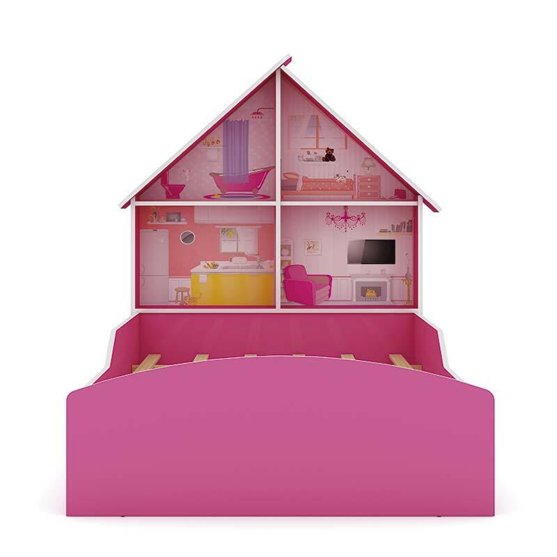 Cama Solteiro Menina Casinha Para Colchão de 88cm Gelius Pink Plock