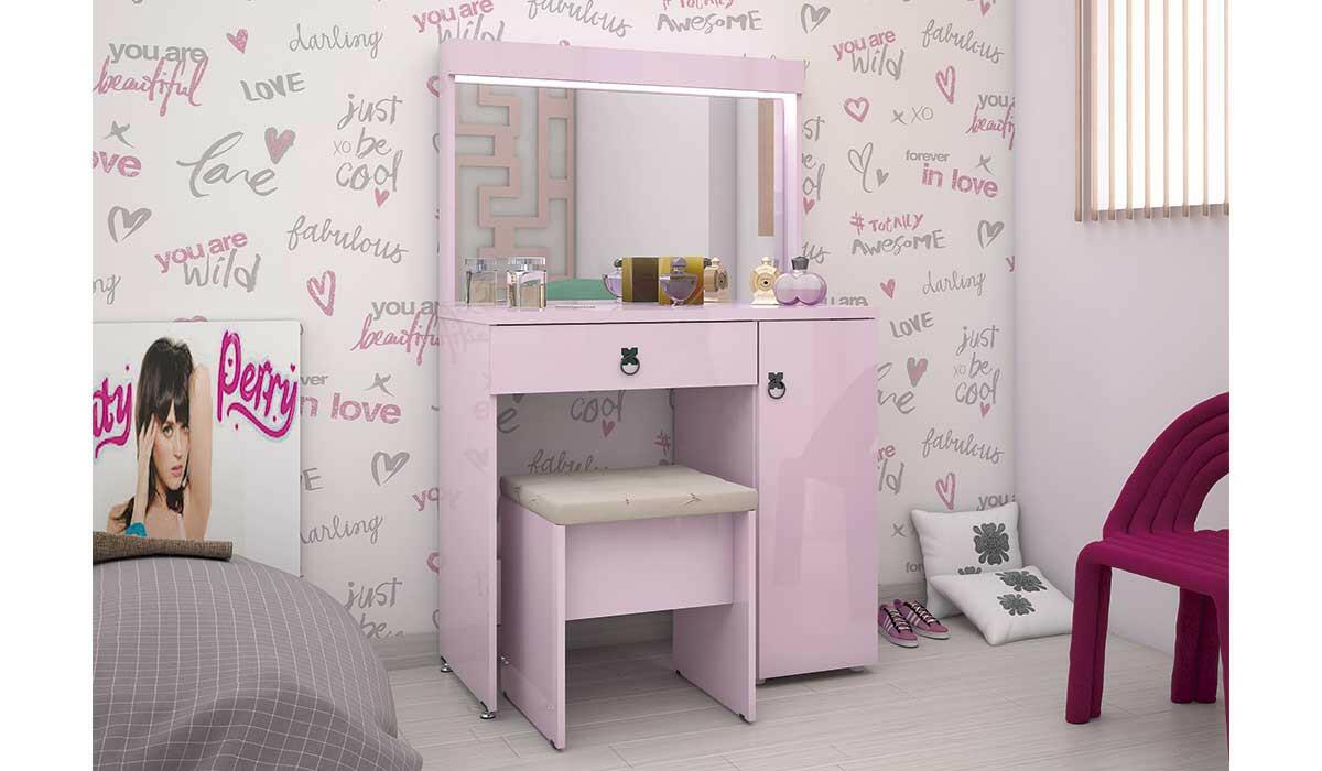 Penteadeira Camarim Lola com Banqueta Mirarack Rosa