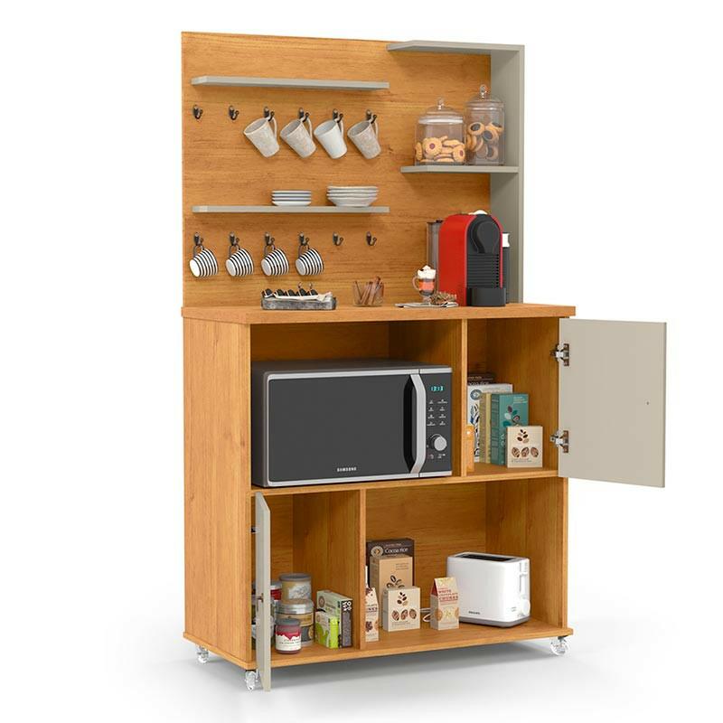 Cantinho do Café Balcão Para Micro-Ondas  90cm Aconchego Patrimar Cinamomo/Off White