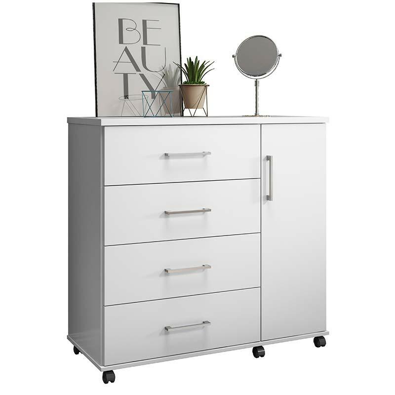 Cômoda Pequena 103cm Com Sapateira 4 Gavetas Belle Lukaliam Branco