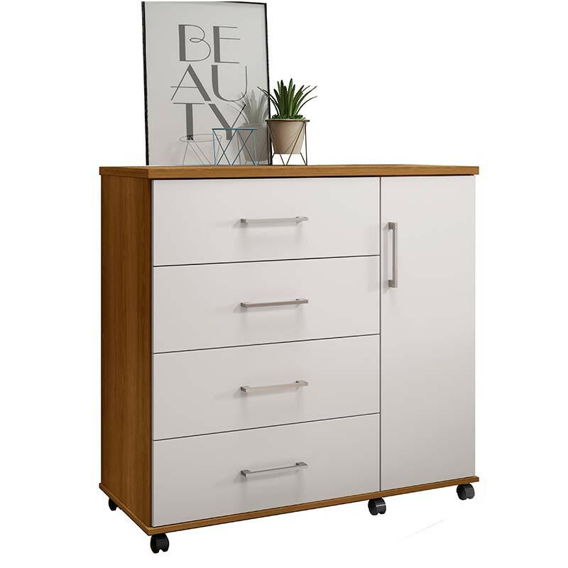 Cômoda Pequena 103cm Com Sapateira 4 Gavetas Belle Lukaliam Freijo/Off White