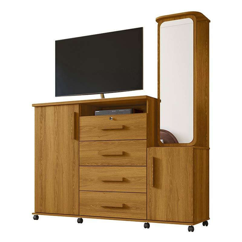 Cômoda Grande Com Espelho Giratório 163cm Copacabana Lukaliam Freijo