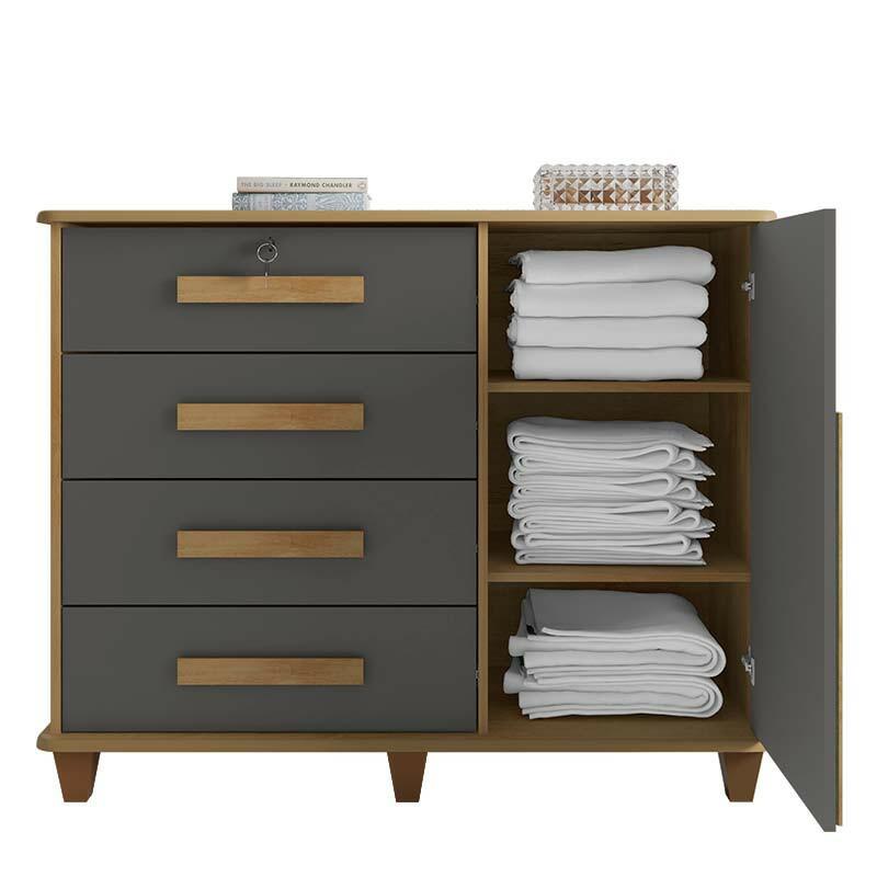 Cômoda com Sapateira 120cm 4 Gavetas Quarto Grécia RV Móveis Cinamomo/Grafite