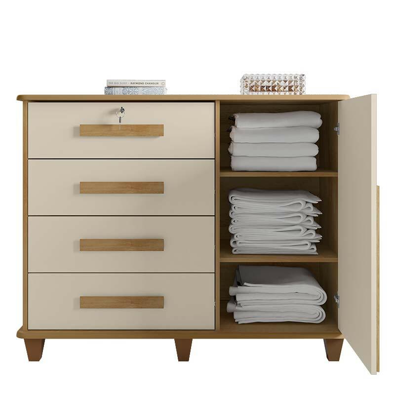 Cômoda com Sapateira 120cm 4 Gavetas Quarto Grécia RV Móveis Cinamomo/Off White
