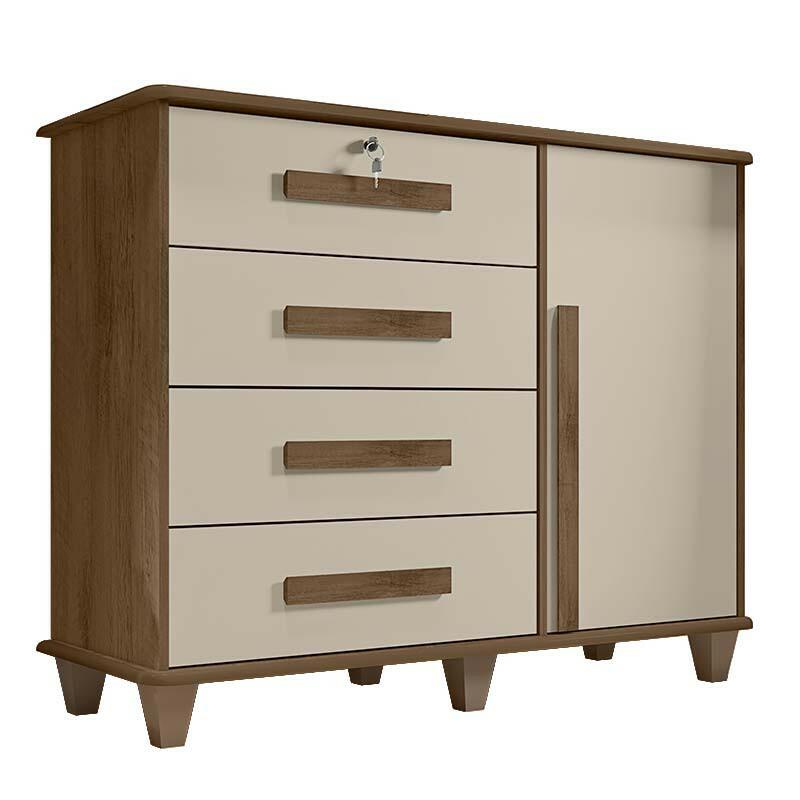 Cômoda com Sapateira 120cm 4 Gavetas Quarto Grécia RV Móveis Freijo/Off White