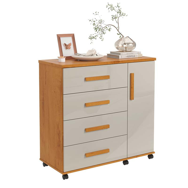 Cômoda Pequena Com Sapateira 4 Gavetas Mavi Lukaliam Cinamomo/Off White
