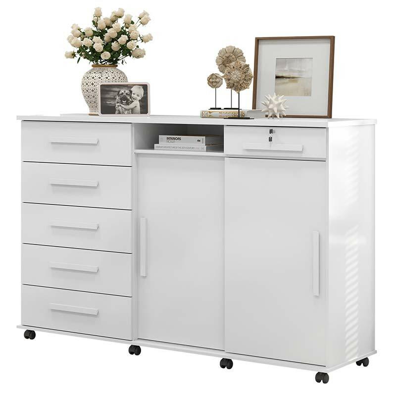 Cômoda Grande Portas de Correr Espelho 176cm Max New Lukaliam Branco