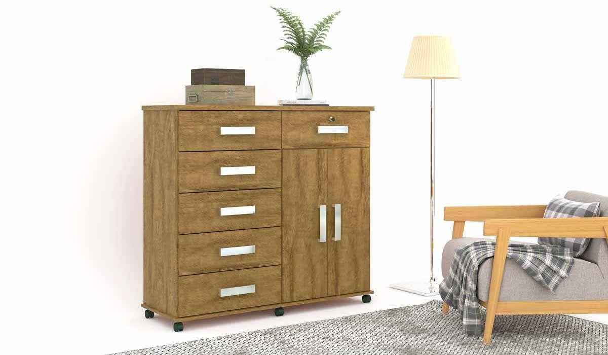 Cômoda Sapateira 6 Gavetas Sapateira Platina Lukaliam Amêndoa