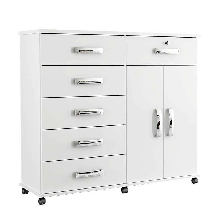 Cômoda Sapateira 1 Porta 6 Gavetas 126cm Platina Lukaliam Branco
