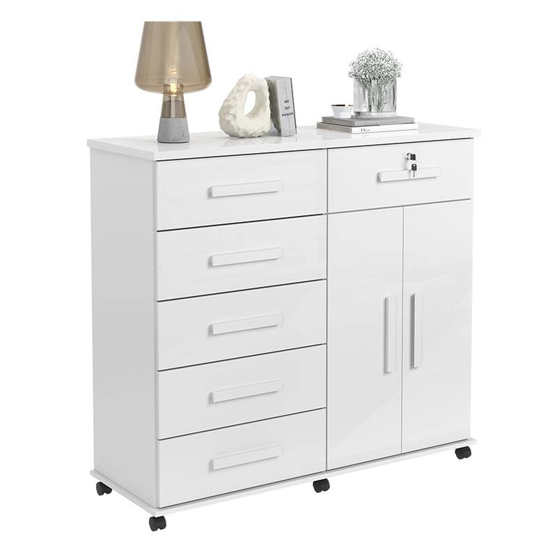 Cômoda Sapateira 1 Porta 6 Gavetas 126cm Platina Lukaliam Branco