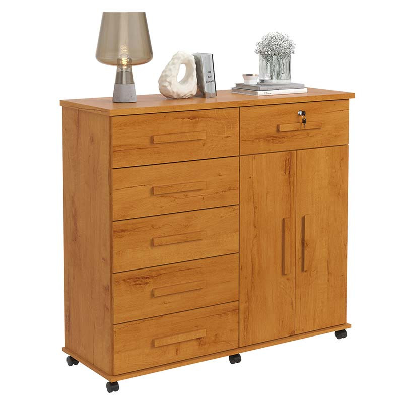 Cômoda Sapateira 1 Porta 6 Gavetas 126cm Platina Lukaliam Cinamomo