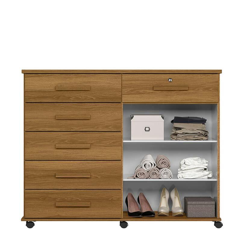 Cômoda Sapateira 1 Porta 6 Gavetas 126cm Platina Lukaliam Freijo
