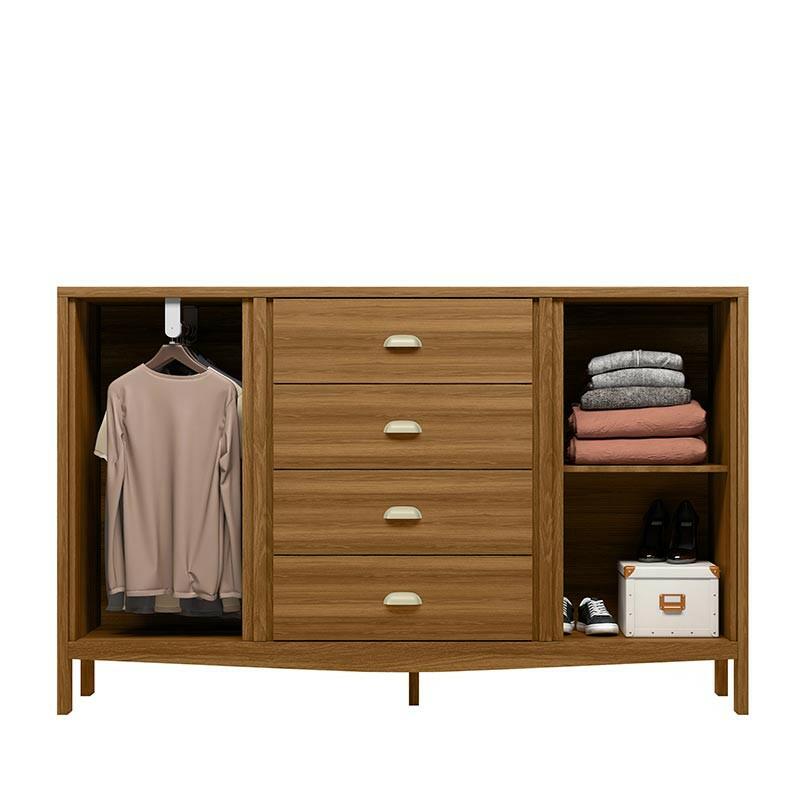 Cômoda Grande 4 Gavetas 2 Portas e Cabideiro Prisma Lukaliam Freijo
