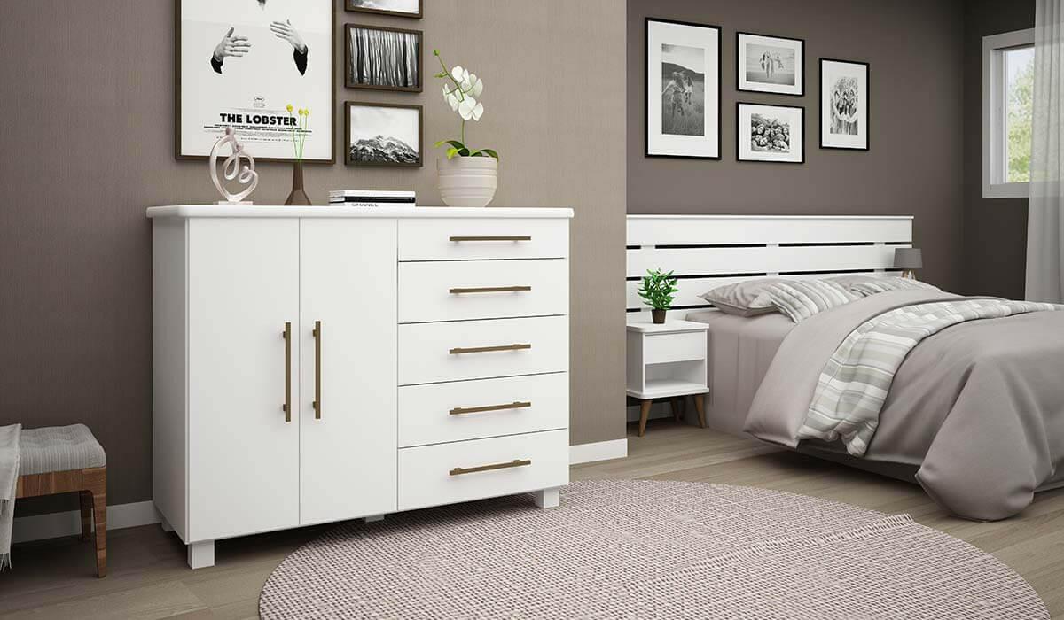 Cômoda Sapateira 2 Portas 5 Gavetas Suíca Gelius Branco