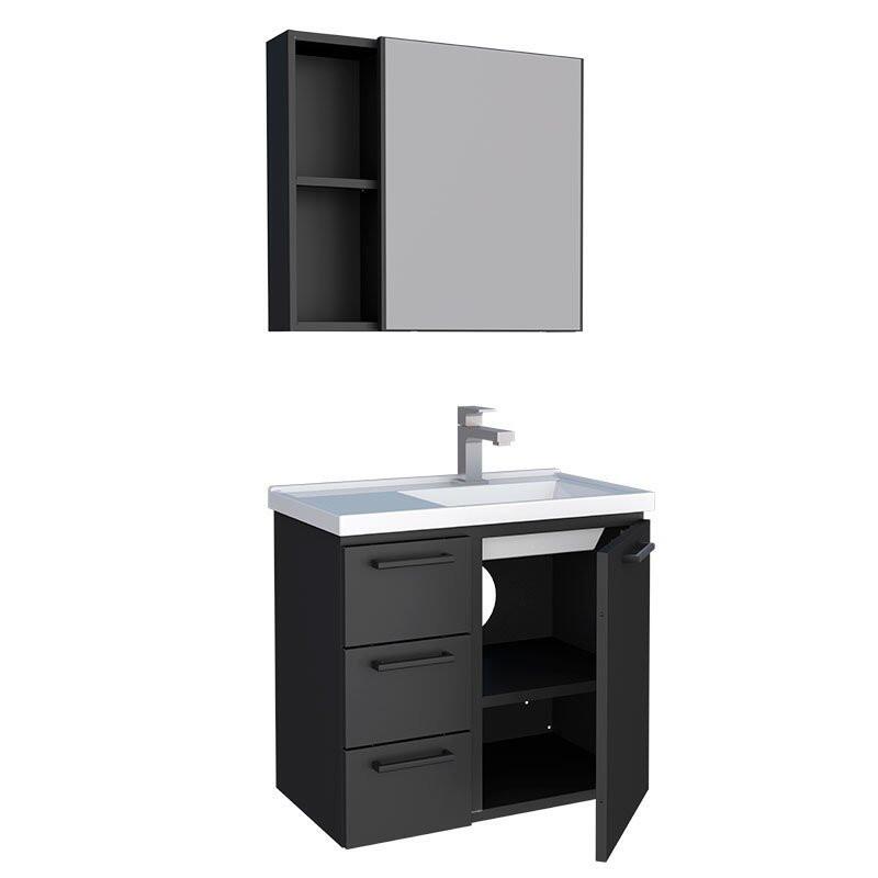 Conjunto Para Banheiro Aço Gabinete com Espelho Ameixa 60 Cozimax Preto