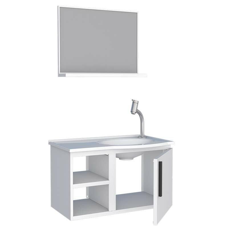 Conjunto Gabinete Para Banheiro Aço com Espelho Caju 60 Cozimax Branco