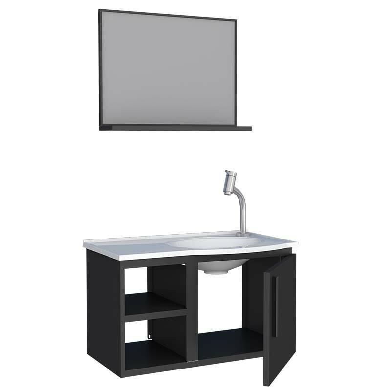 Conjunto Gabinete Para Banheiro Aço com Espelho Caju 60 Cozimax Preto