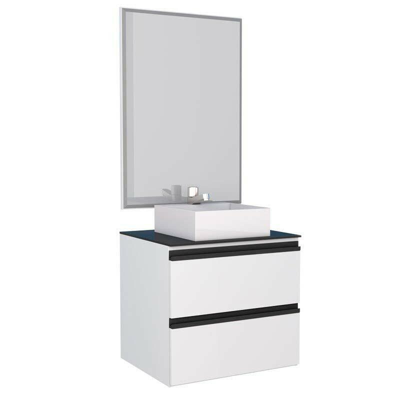 Conjunto Para Banheiro Aço Gaia 60 Com Espelho e Cuba Cubo Cozimax Branco