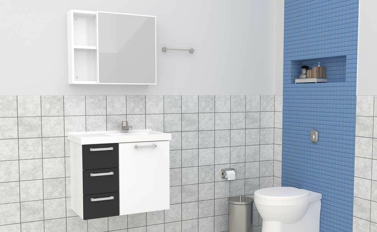 Gabinete Para Banheiro Aço Ameixa 60 Cozimax Branco/Preto