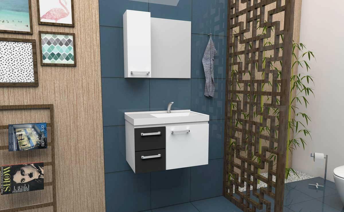 Gabinete Para Banheiro Aço Romã 60 Cozimax Branco/Preto