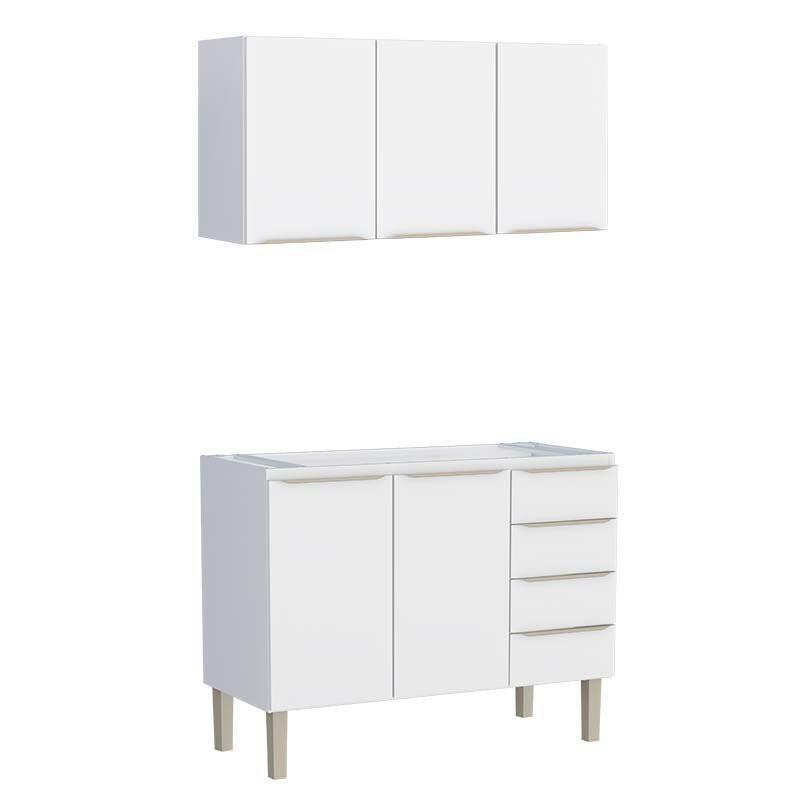 Cozinha Completa Aço Gabinete Para Pia 120cm com Armário Aéreo Flora Cozimax Branco