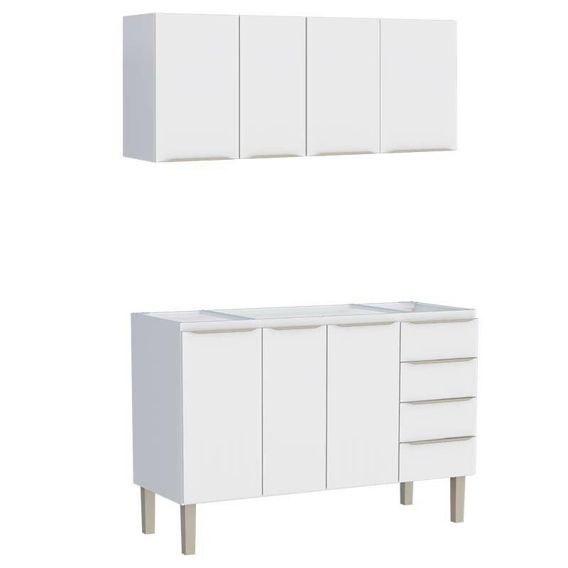 Cozinha Completa Aço Gabinete Para Pia 140cm com Armário Aéreo Flora Cozimax Branco