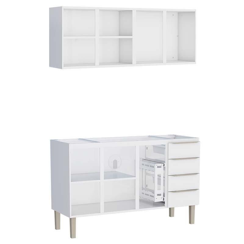 Cozinha Completa Aço Gabinete Para Pia 150cm com Armário Aéreo Flora Cozimax Branco