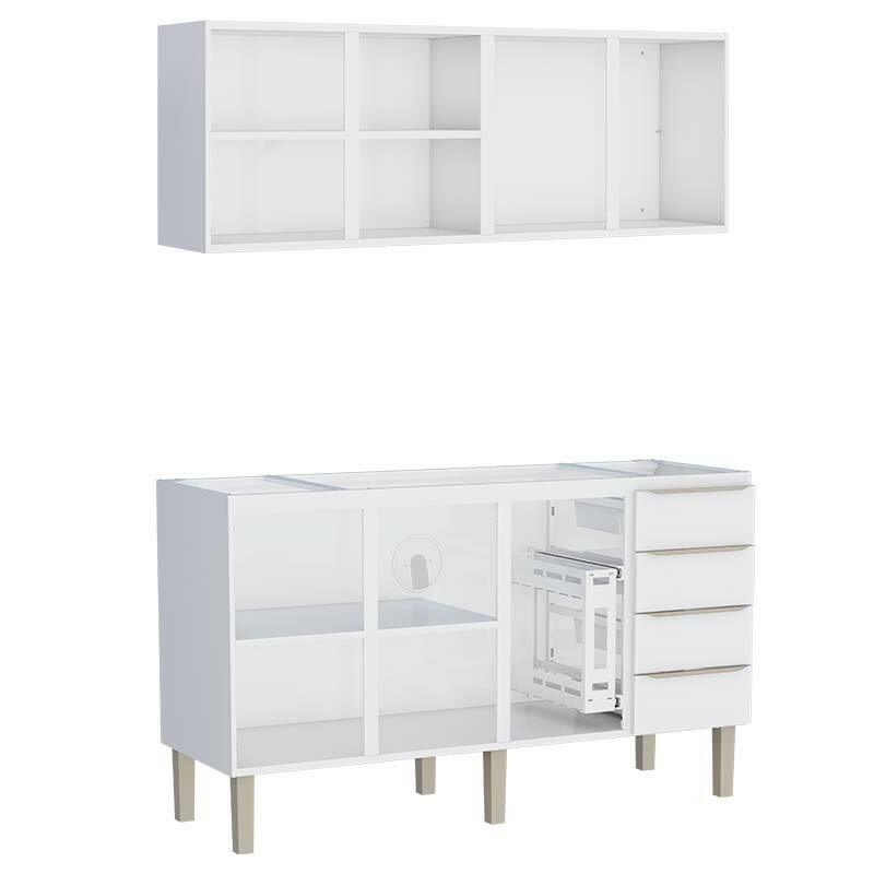 Cozinha Completa Aço Gabinete Para Pia 160cm com Armário Aéreo Flora Cozimax Branco