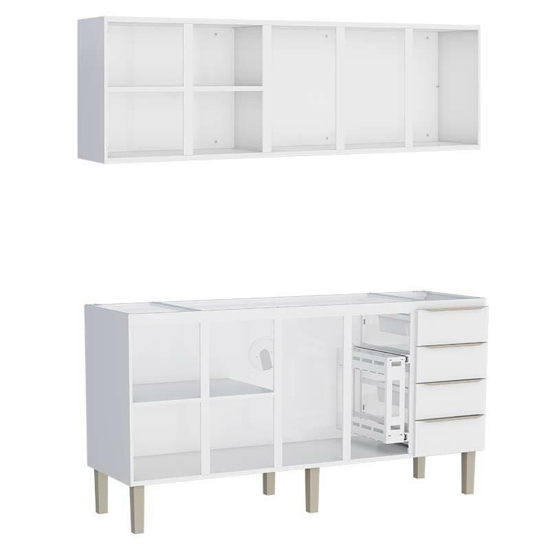 Cozinha Completa Aço Gabinete Para Pia 180cm com Armário Aéreo Flora Cozimax Branco