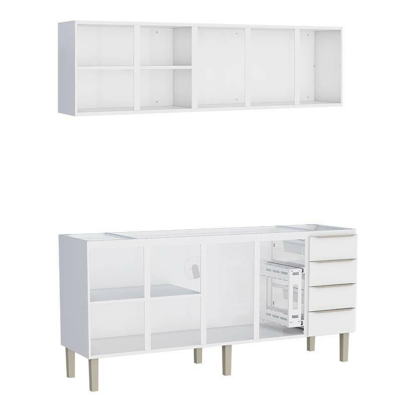Cozinha Completa Aço Gabinete Para Pia 200cm com Armário Aéreo Flora Cozimax Branco