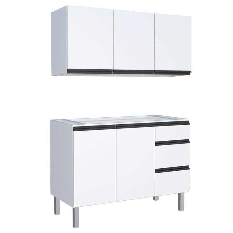 Cozinha Completa Gabinete Para Pia e Armário Aéreo Gaia 120cm Cozimax Branco 