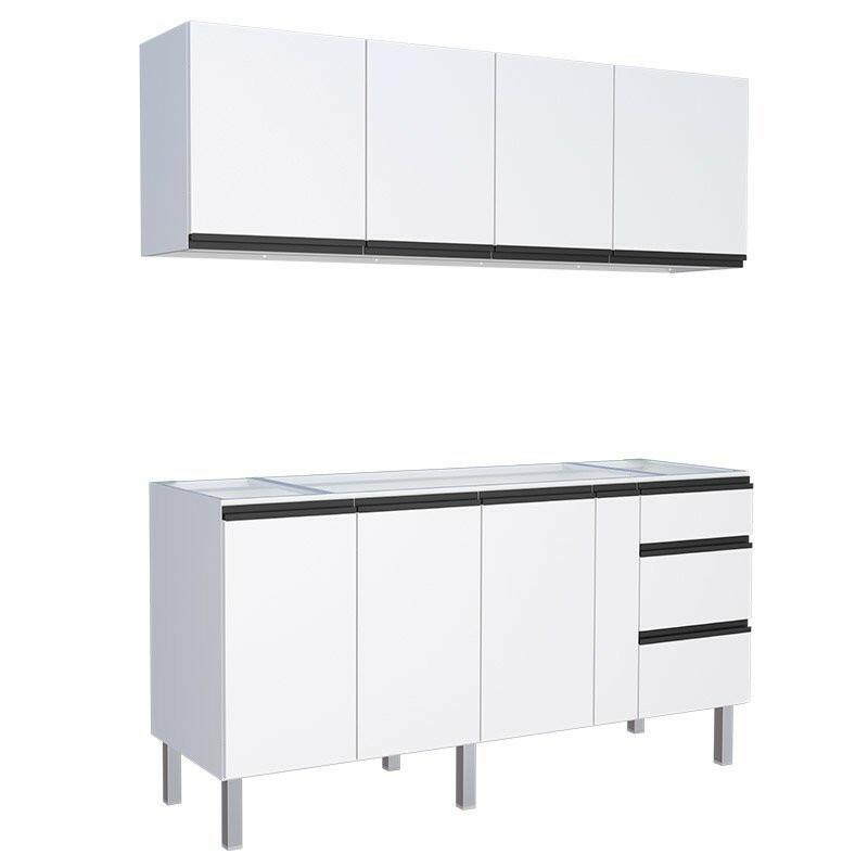 Cozinha Completa Gabinete Para Pia e Armário Aéreo Gaia 180cm Cozimax Branco