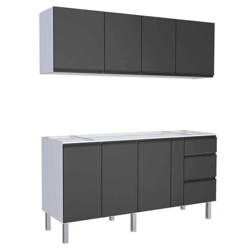 Cozinha Completa Gabinete Para Pia e Armário Aéreo Gaia 180cm Cozimax Preto