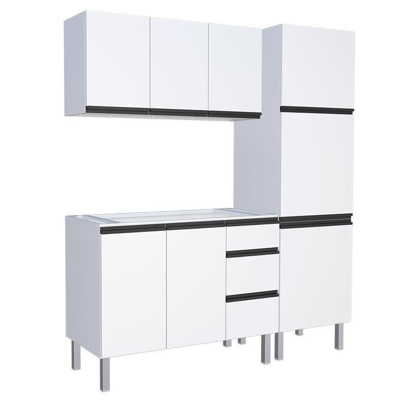 Cozinha Completa 180cm Gabinete Para Pia Com Armário Aéreo e Paneleiro Gaia Cozimax Branco