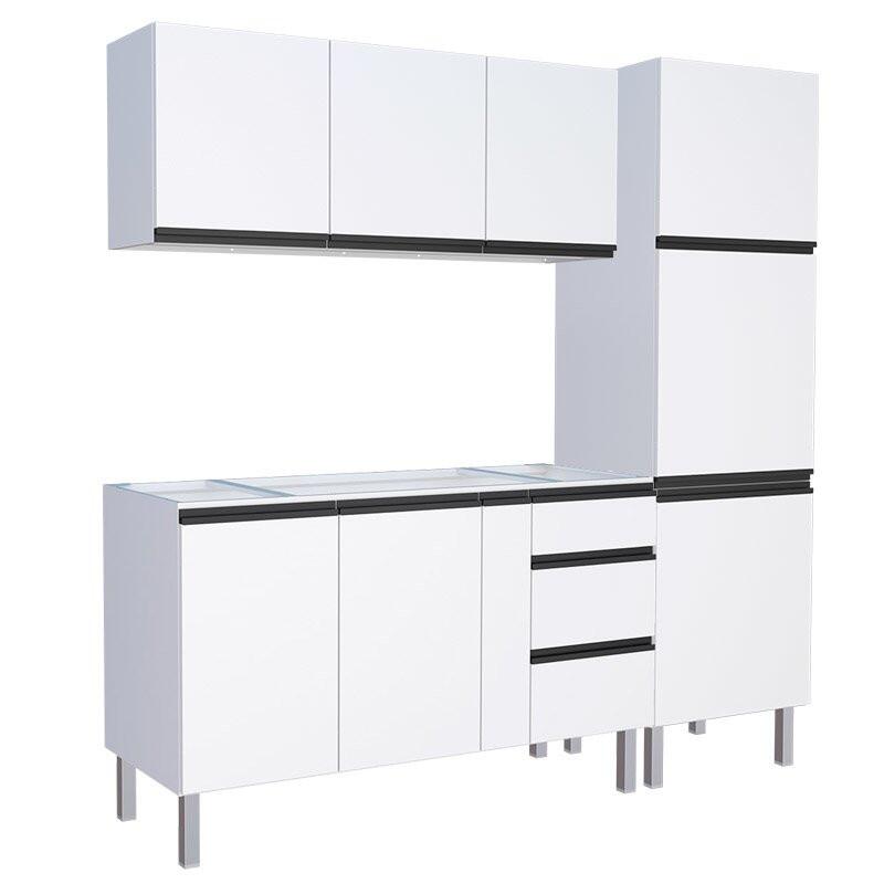 Cozinha Completa 210cm Gabinete Para Pia Com Armário Aéreo e Paneleiro Gaia Cozimax Branco