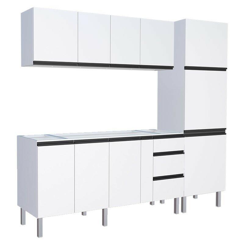 Cozinha Completa 240cm Gabinete Para Pia Com Armário Aéreo e Paneleiro Gaia Cozimax Branco
