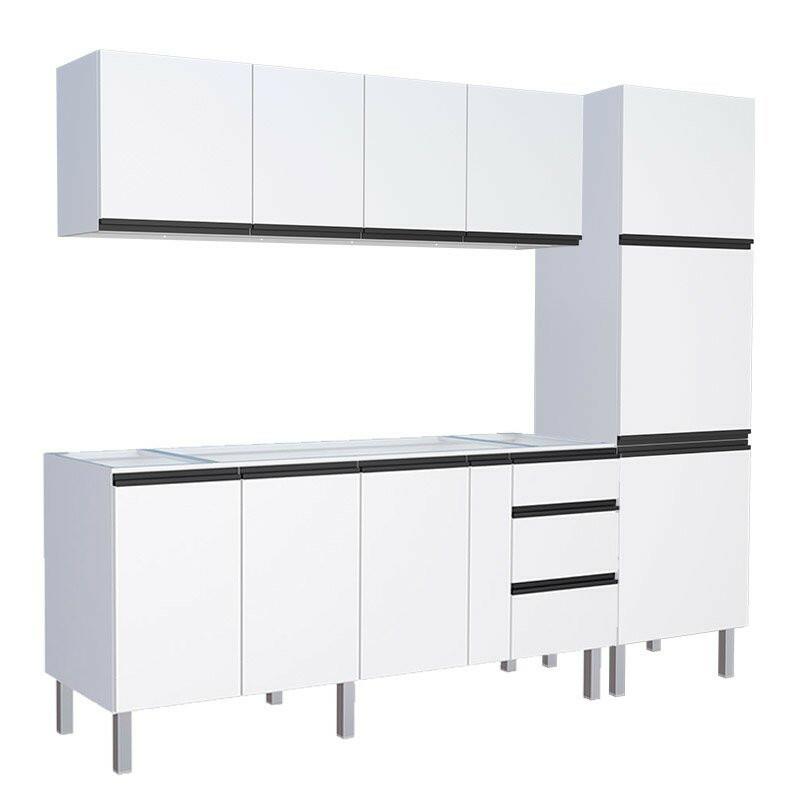 Cozinha Completa 260cm Gabinete Para Pia Com Armário Aéreo e Paneleiro Gaia Cozimax Branco