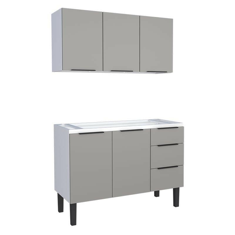 Cozinha Completa Gabinete Para Pia 120cm e Armário Aéreo Júpiter Cozimax Cinza Argila