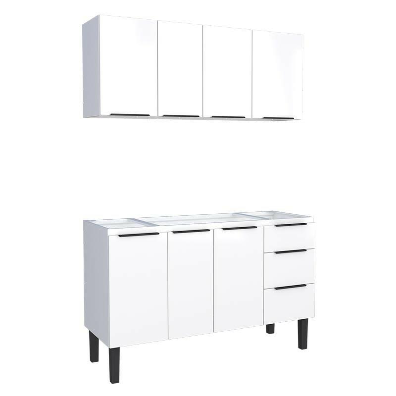 Cozinha Completa Gabinete Para Pia 140cm e Armário Aéreo Júpiter Cozimax Branco