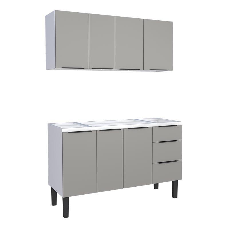 Cozinha Completa Gabinete Para Pia 140cm e Armário Aéreo Júpiter Cozimax Cinza Argila Cozinha Completa Gabinete Para Pia 140cm e Armário Aéreo Júpiter Cozimax Cinza Argila