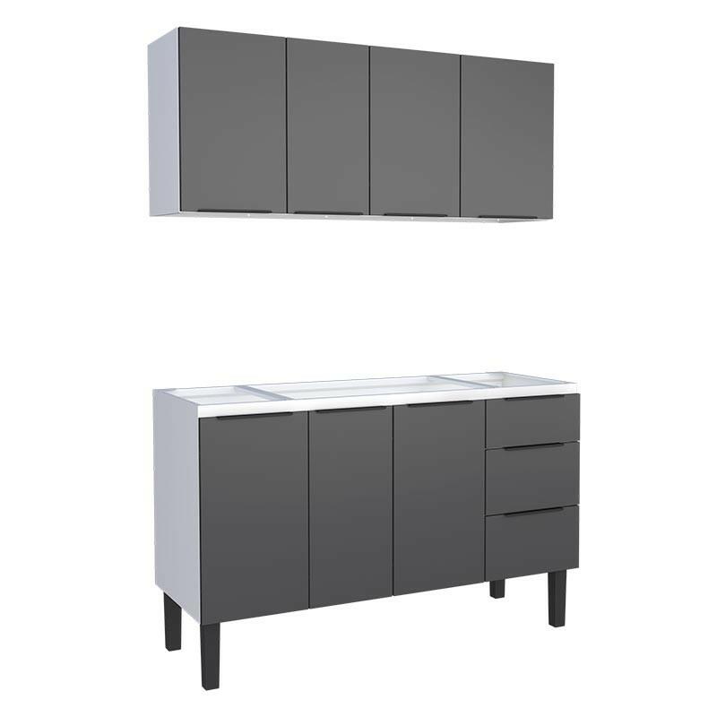 Cozinha Completa Gabinete Para Pia 140cm e Armário Aéreo Júpiter Cozimax Preto